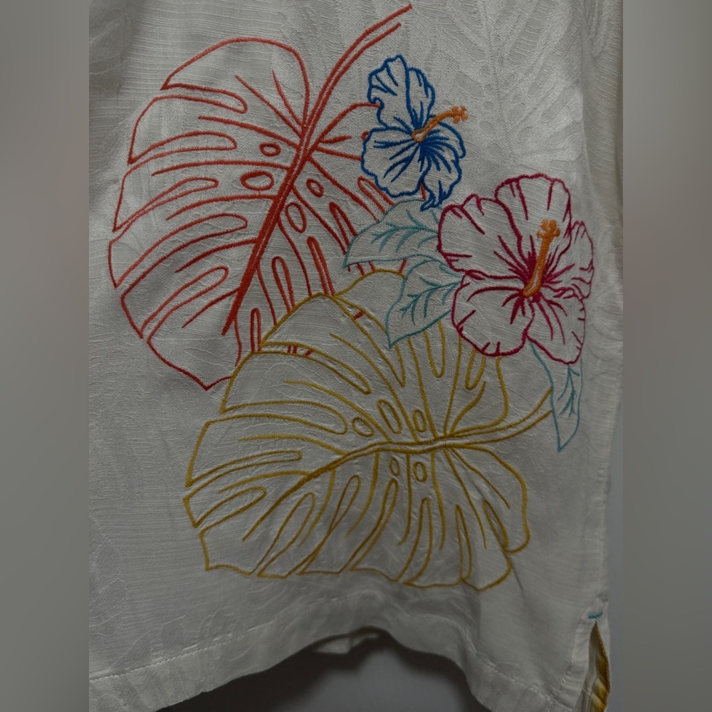 Tommy Bahama 100%‎ Silk Shirt Men’s XL Sketched Tropics Cream Embroidered floral - Picture 7 of 16
